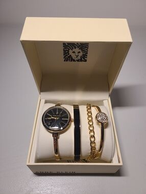 Anne Klein Gold & Black 4piece Bracelet Watch Set